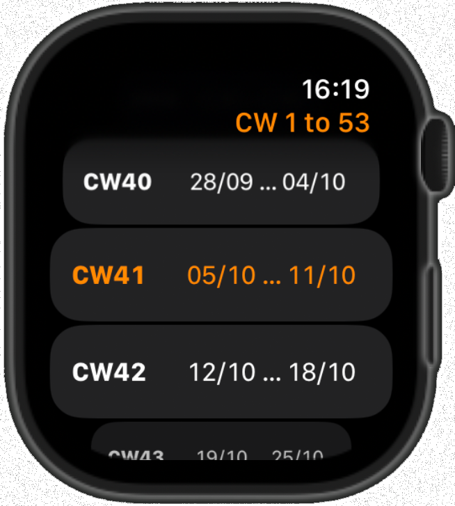 Calendar weeks list